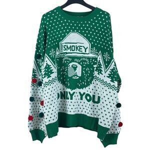 Smokey the Bear Only You Pom Pom Ugly Christmas Sweater Sz 3X